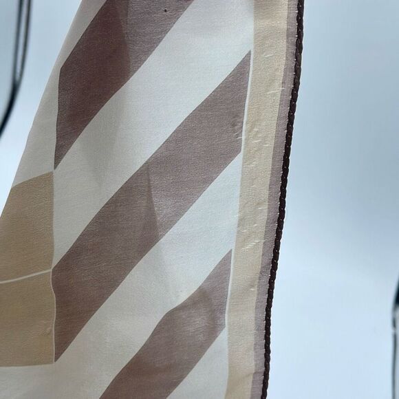 Vintage Vera silk scarf 10” x 52” taupe tan white stripes. - Picture 6 of 9